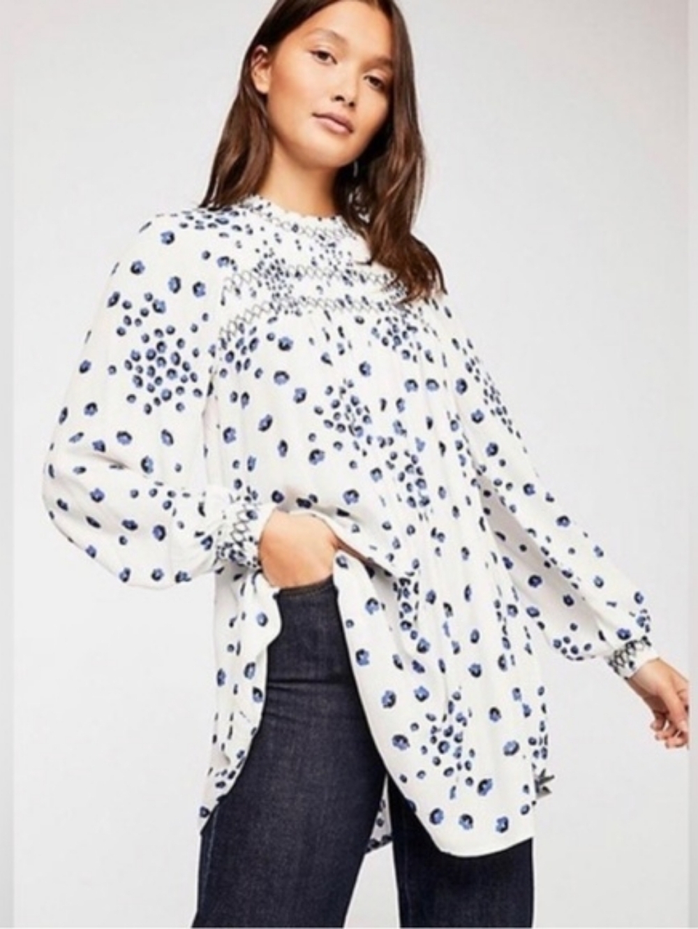 Free People "Flowers in Her Hair" Floral Print Tunic, Size M